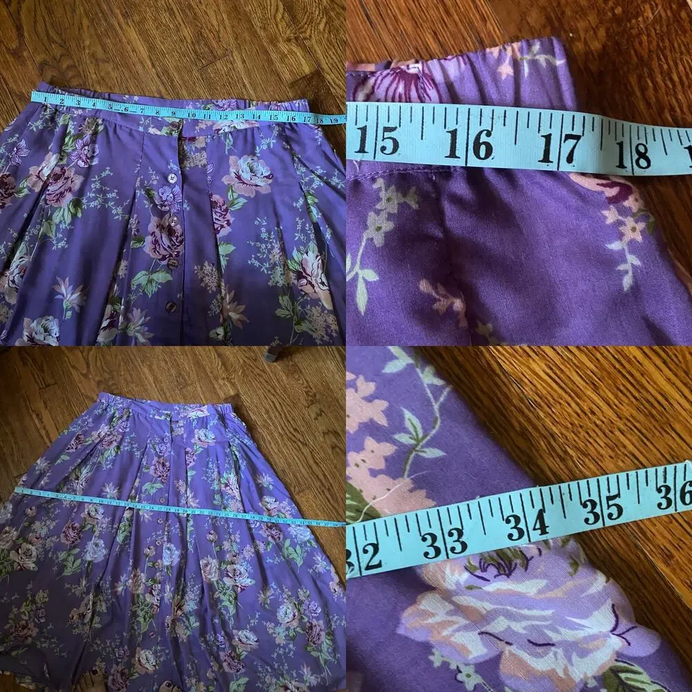 Vintage Lavender Floral Maxi Skirt Cottagecore Button Front L Denim 24/7